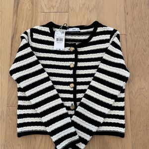 Mango Black and White Striped Cardigan